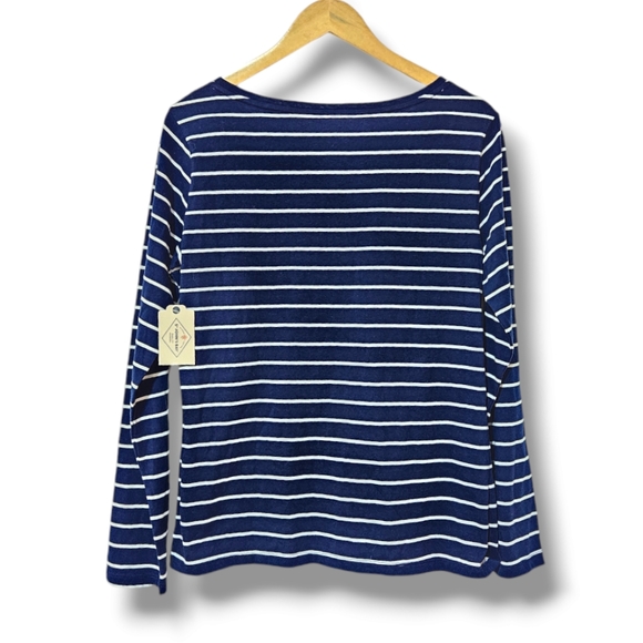 NWT St. John's Bay Women's Boat Neck Long Sleeve T-Shirt Navy Stripe - Picture 3 of 6